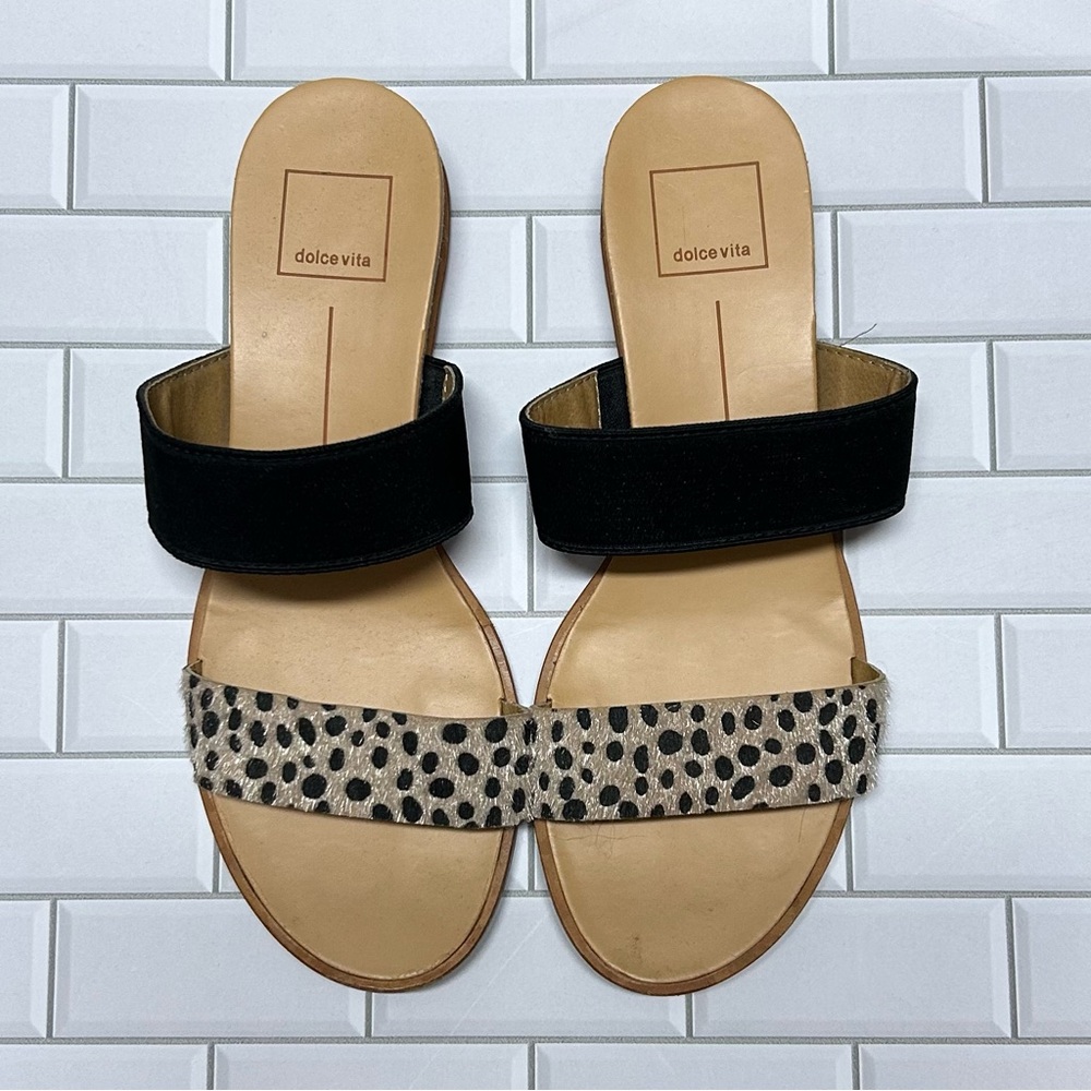 Dolce Vita Black and Tan Spotted Sandals size 8